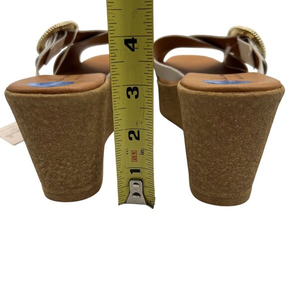 Mila Paoli NEW 7.5 White Leather Wedge Sandals Gold Buckle Made In Italy Boho - Picture 6 of 11